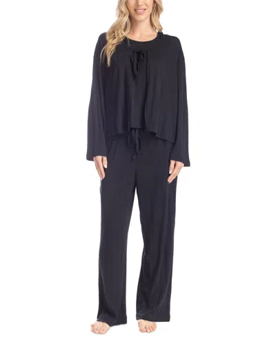 Muk Luks Women's 3-pc. Rib-knit Lounge Pajama Set In Black