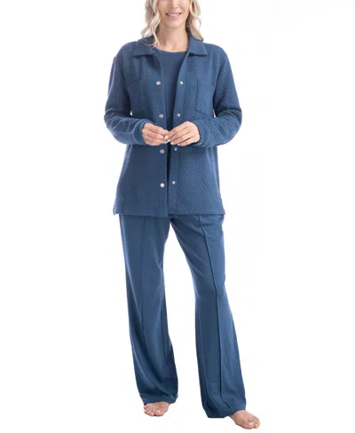 Muk Luks Women's 3-piece Quilted Lounge Set In Denim Blue