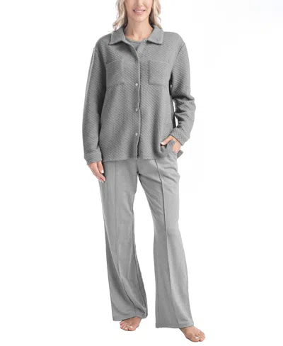 Muk Luks Women's 3-piece Quilted Lounge Set In Heather Gray