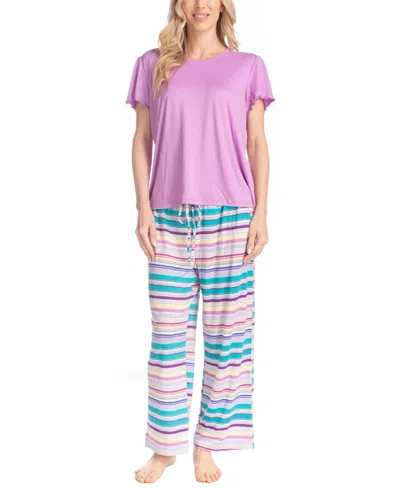 Muk Luks Women's Artistic Garden Round Neck Top And Ankle Pants In Multi