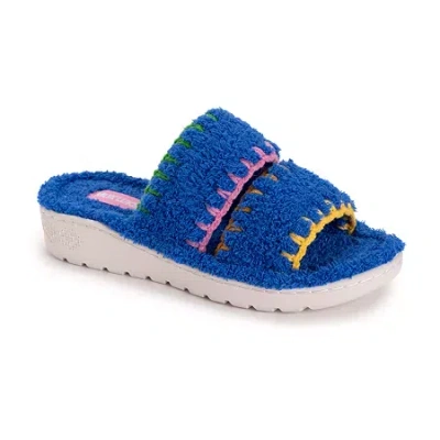Muk Luks Women's Double Strap Slide Womens Memory Foam Slip-on Slippers In Blue