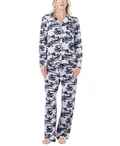 Muk Luks Women's Dream Cloud Long-sleeve Notch-collar 2-piece Pajama Set In Camo