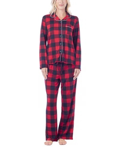 Muk Luks Women's Dream Cloud Long-sleeve Notch-collar 2-piece Pajama Set In Red