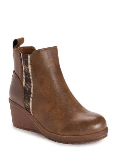 Muk Luks Women's England Oxford Wedge Booties In Chestnut In Pink