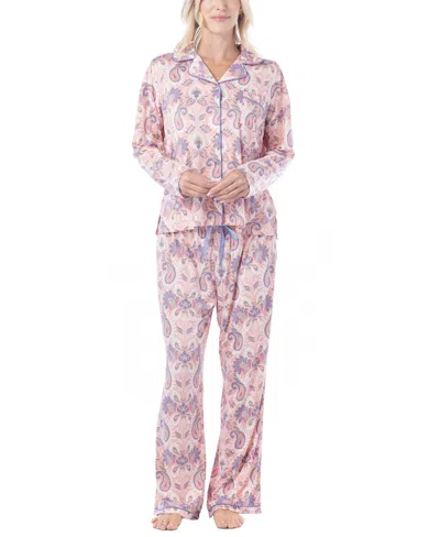 Muk Luks Women's Notch-collar Long-sleeve Print Pajama Set In Medallion
