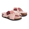 Muk Luks Women's Penelope Crochet Floral Cross Strap Sandal Slide In Pink In Pink