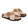 Muk Luks Women's Penelope Crochet Floral Cross Strap Sandal Slide In Stone In Multi