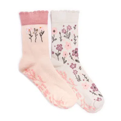 Muk Luks Women's Studio Socks 2 Pair Pack Studio Crew Cotton Socks In Soft Pink