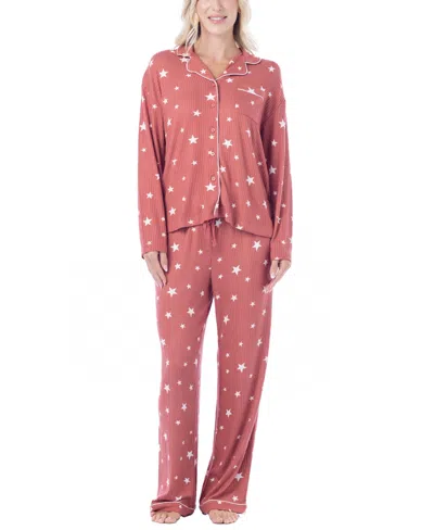 Muk Luks Women's Western Prairie Print Pajama Set In Clay Star