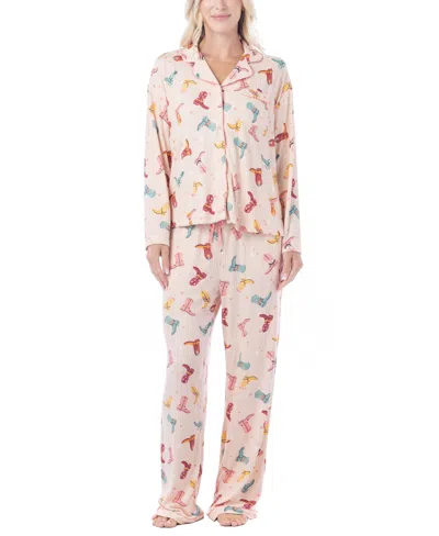 Muk Luks Women's Western Prairie Print Pajama Set In Cowboy Boot