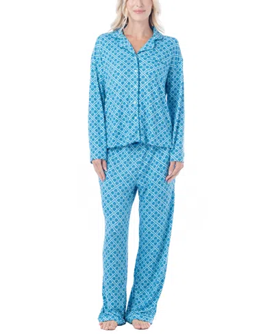 Muk Luks Women's Western Prairie Print Pajama Set In Teal Tile