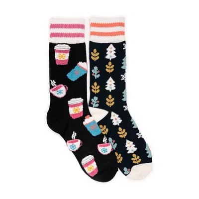 Muk Luks Womens 2 Pair Crew Socks In Black