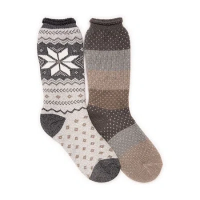 Muk Luks Womens 2 Pair Crew Socks In Multi
