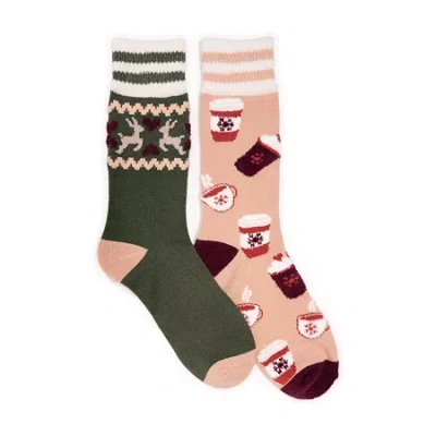 Muk Luks Womens 2 Pair Crew Socks In Multi