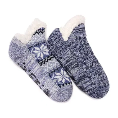 Muk Luks Womens 2 Pair Slipper Socks In Blue