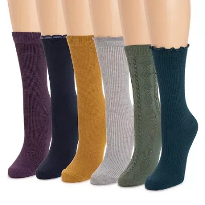 Muk Luks Womens 6 Pair Crew Socks In Multi