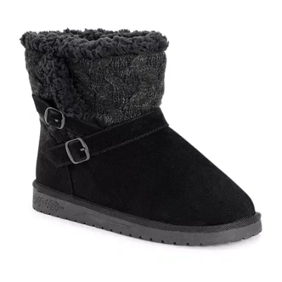 Muk Luks Womens Alyx Flat Heel Booties In Black