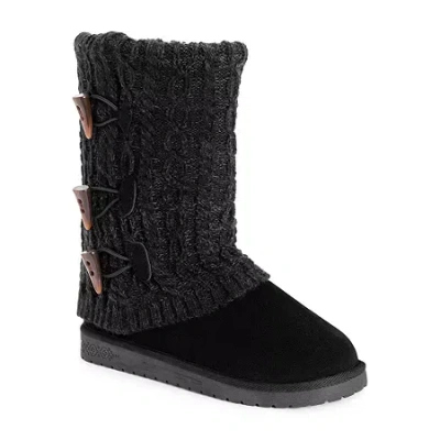 Muk Luks Womens Cheryl Cuff Boot Flat Heel Booties In Black