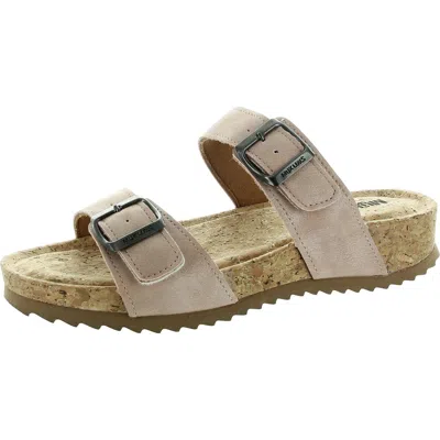 Muk Luks Womens Cork Faux Leather Slide Sandals In Gold
