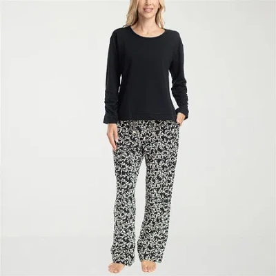 Muk Luks Womens Crew Neck Long Sleeve 2-pc. Pajama Set In Black