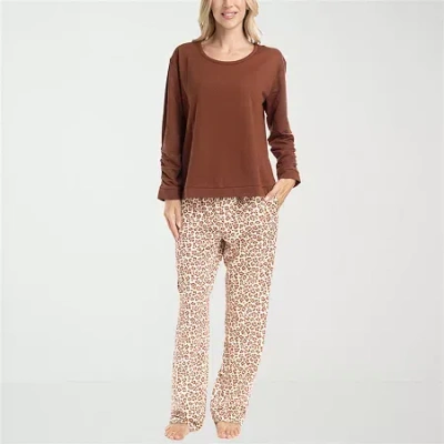 Muk Luks Womens Crew Neck Long Sleeve 2-pc. Pajama Set In Neutral