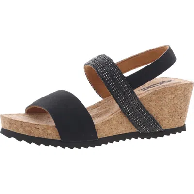 Muk Luks Womens Embroidered Manmade Wedge Sandals In Black
