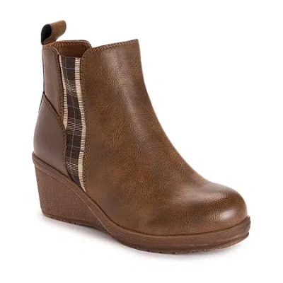 Muk Luks Womens England Oxford Wedge Heel Dress Boots In Brown