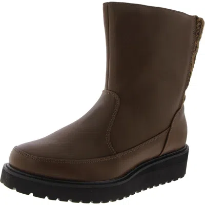 Muk Luks Womens Faux Leather Faux Fur Lined Mid-calf Boots In Brown