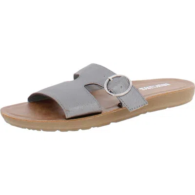 Muk Luks Womens Faux Leather Slip On Slide Sandals In Silver