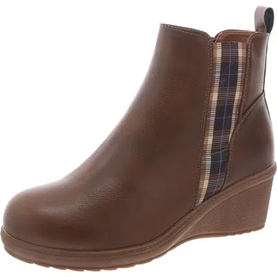 Muk Luks Womens Faux Leather Slip-resistant Wedge Boots In Brown
