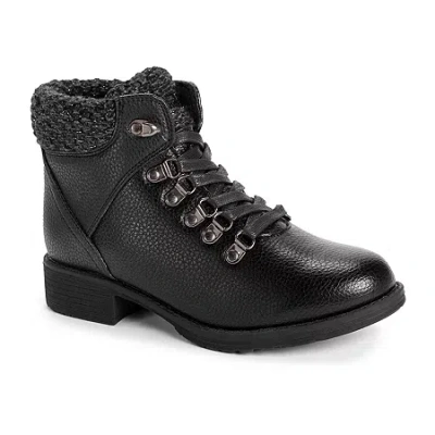 Muk Luks Womens Hiker Denali Stacked Heel Winter Boots In Black