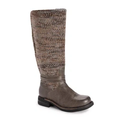Muk Luks Womens Logger Alberta Stacked Heel Dress Boots In Gray