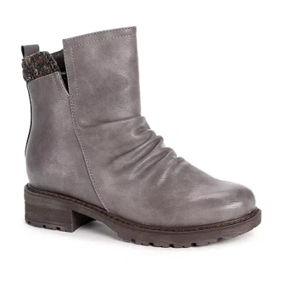 Muk Luks Womens Logger Banff Block Heel Winter Boots In Gray