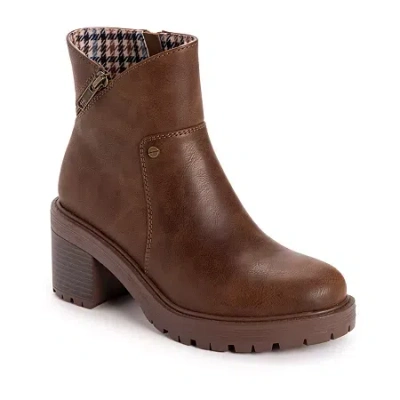 Muk Luks Womens Lucy Lucia Stacked Heel Booties In Brown