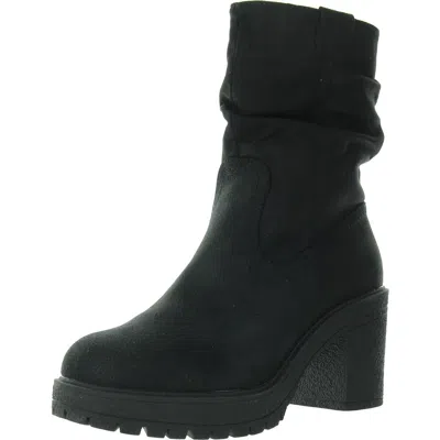 Muk Luks Womens Lugged Sole Faux Suede Mid-calf Boots In Black