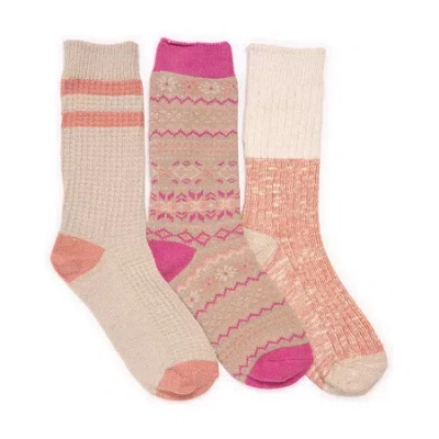 Muk Luks Womens Multi-pack 3 Pair Boot Socks In Pink