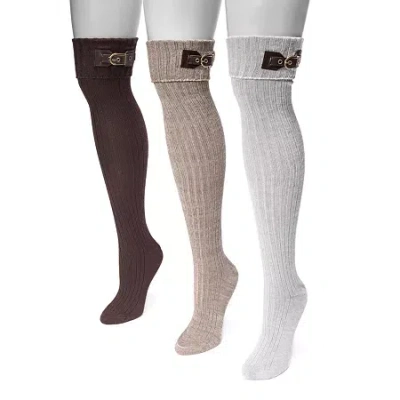 Muk Luks Womens Multi-pack 3 Pair Boot Socks In White