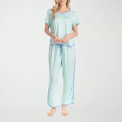 Muk Luks Womens Round Neck Short Sleeve 2-pc. Pajama Set In Blue