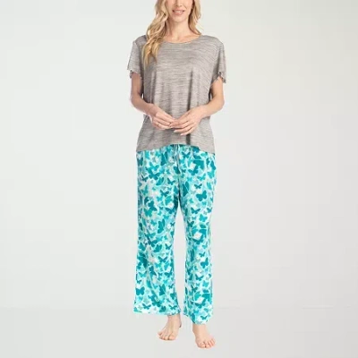 Muk Luks Womens Round Neck Short Sleeve 2-pc. Pajama Set In Gray