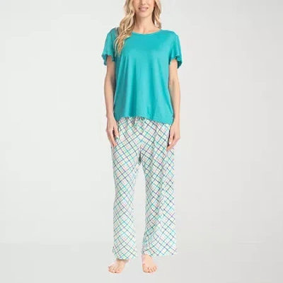 Muk Luks Womens Round Neck Short Sleeve 2-pc. Pajama Set In Green
