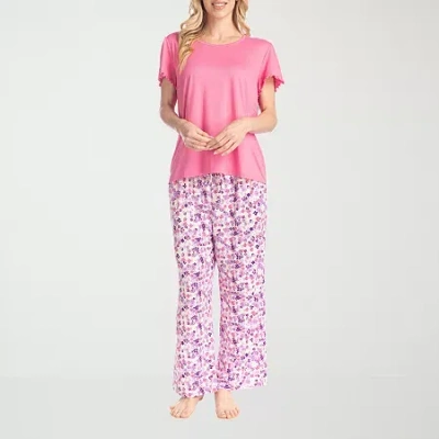 Muk Luks Womens Round Neck Short Sleeve 2-pc. Pajama Set In Pink