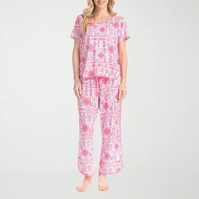 Muk Luks Womens Round Neck Short Sleeve 2-pc. Pajama Set In Pink