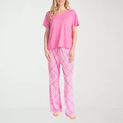 Muk Luks Womens Round Neck Short Sleeve 2-pc. Pajama Set In Pink