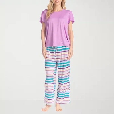 Muk Luks Womens Round Neck Short Sleeve 2-pc. Pajama Set In Purple