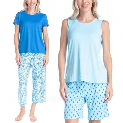 Muk Luks Womens Round Neck Short Sleeve 4-pc. Pajama Set In Blue