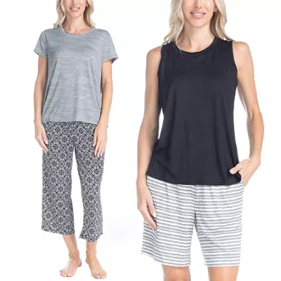 Muk Luks Womens Round Neck Short Sleeve 4-pc. Pajama Set In Gray