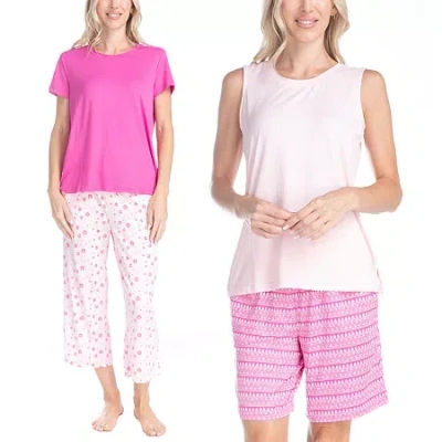 Muk Luks Womens Round Neck Short Sleeve 4-pc. Pajama Set In Pink