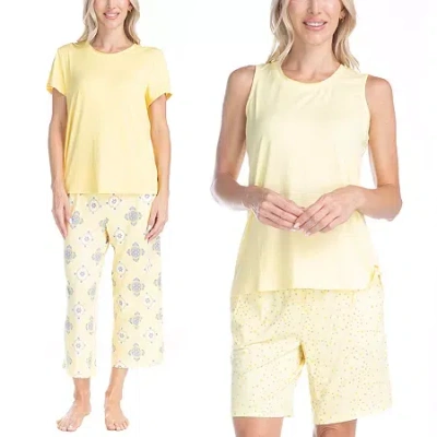 Muk Luks Womens Round Neck Short Sleeve 4-pc. Pajama Set In Yellow