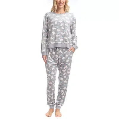 Muk Luks Womens Velour Crew Neck Long Sleeve 2-pc. Pajama Set In Multi