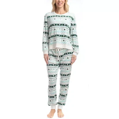 Muk Luks Womens Velour Crew Neck Long Sleeve 2-pc. Pajama Set In Green